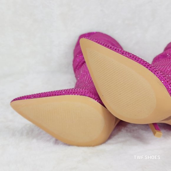 Resolve Sparkling Pink Rhinestone High Heel Slouch Calf Boots New Years Bling - Picture 14 of 15